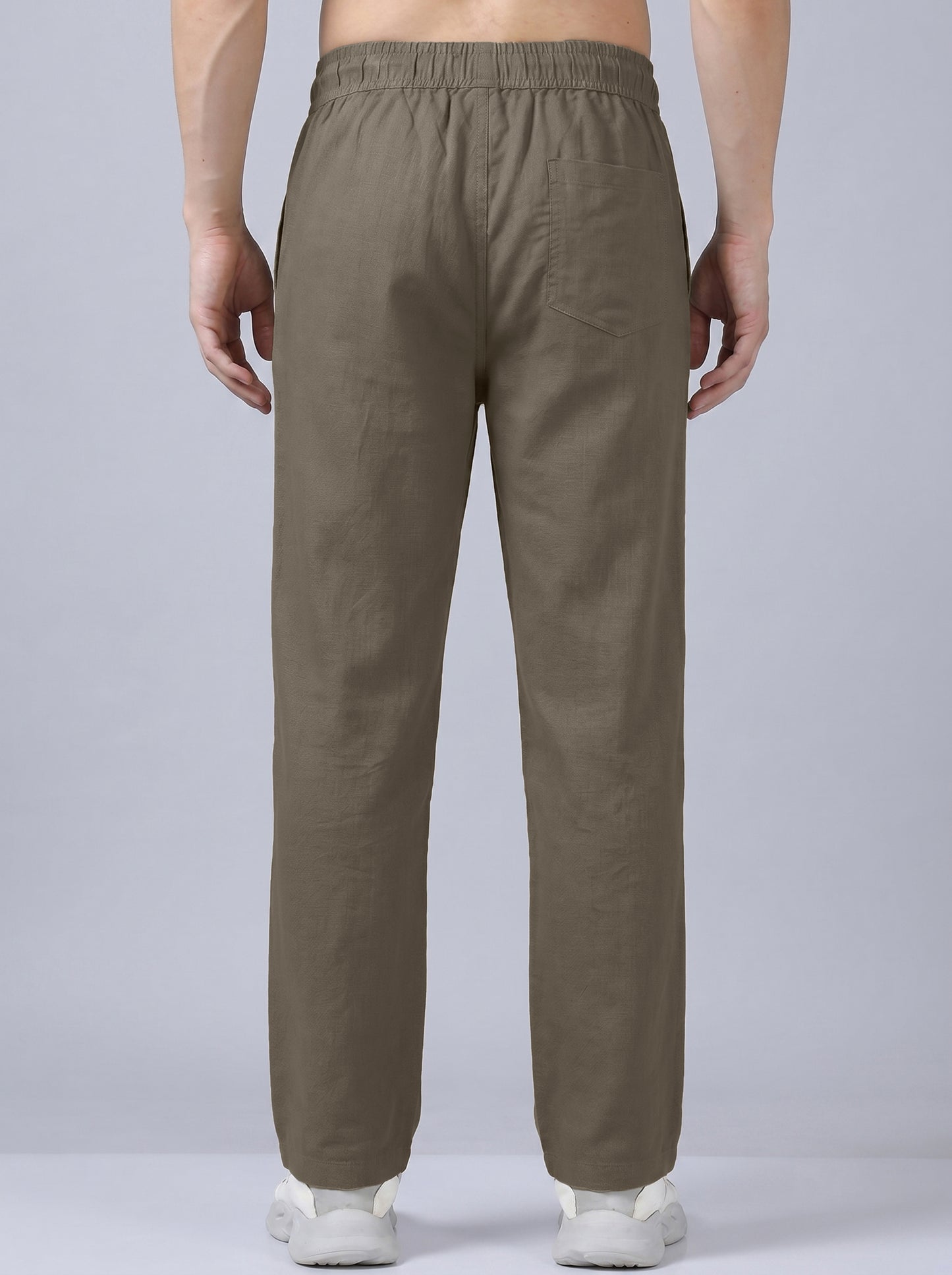 Men's Olive Green Casual Cotton Linen Trousers with Drawstring