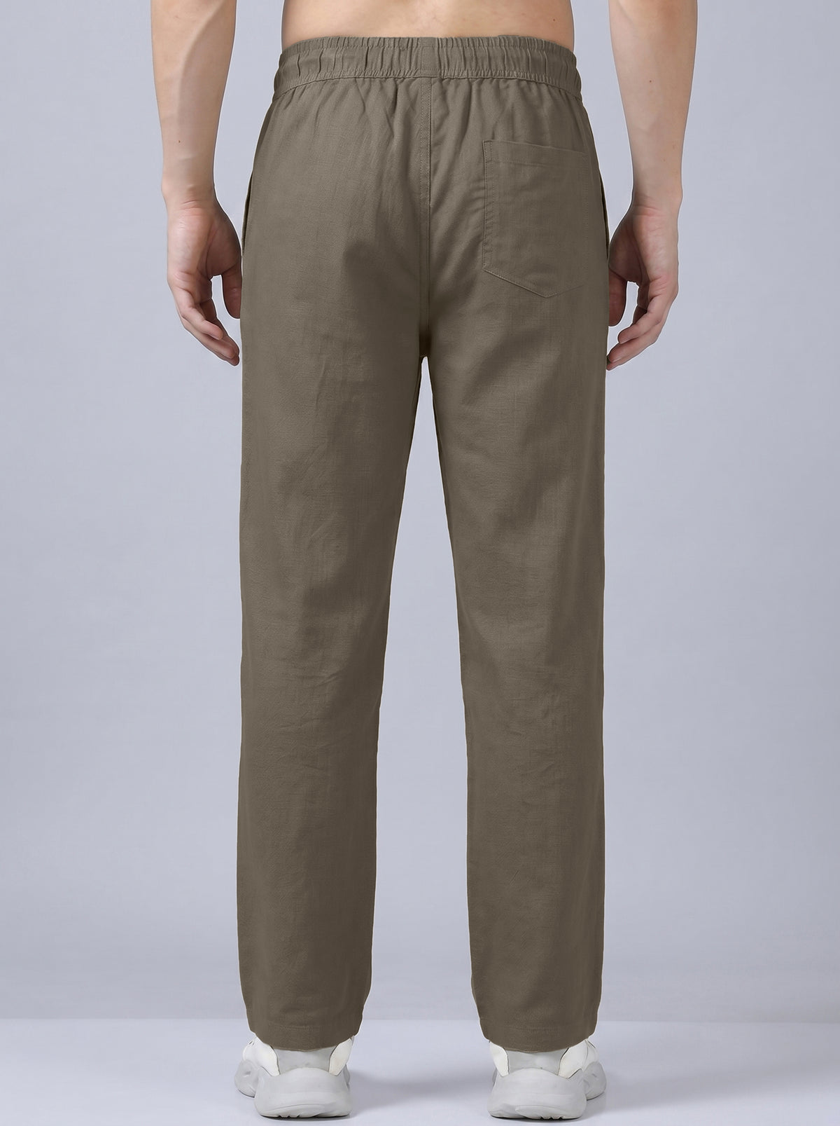 Men's Olive Green Casual Cotton Linen Trousers with Drawstring