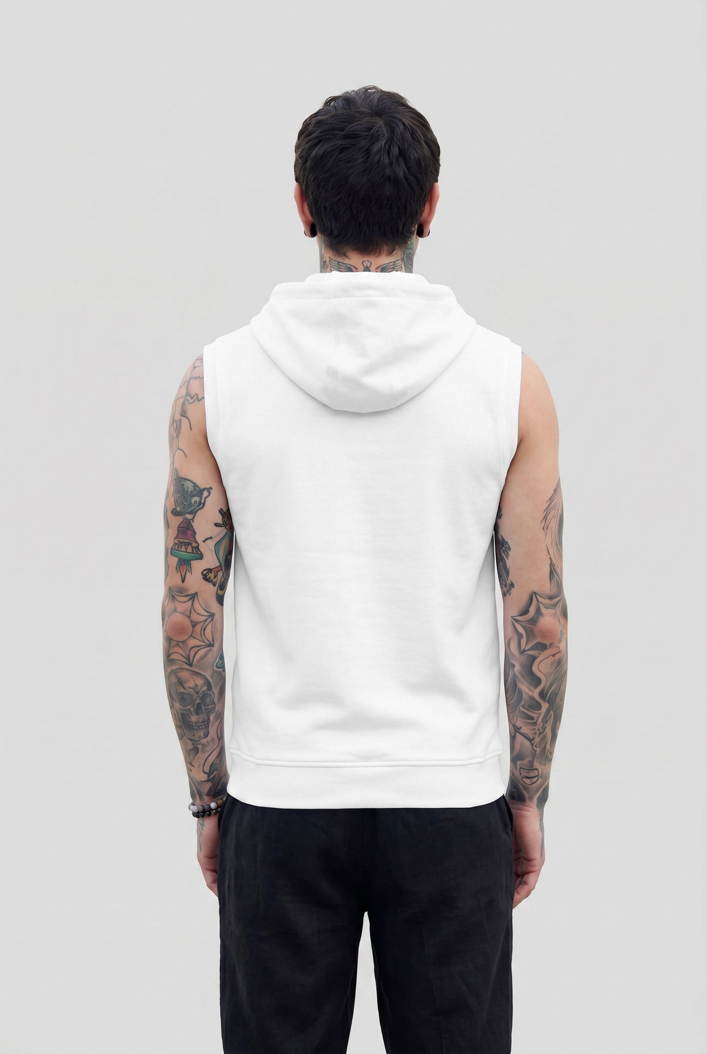 Men's White Sleeveless Zip-Up Hoodie | Casual Gym & Sportswear Vest