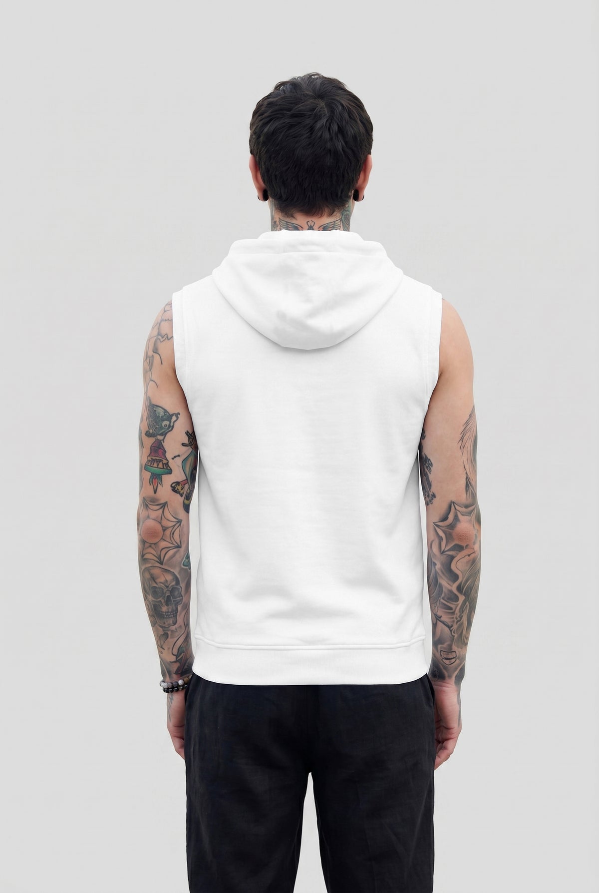 Men's White Sleeveless Zip-Up Hoodie | Casual Gym & Sportswear Vest
