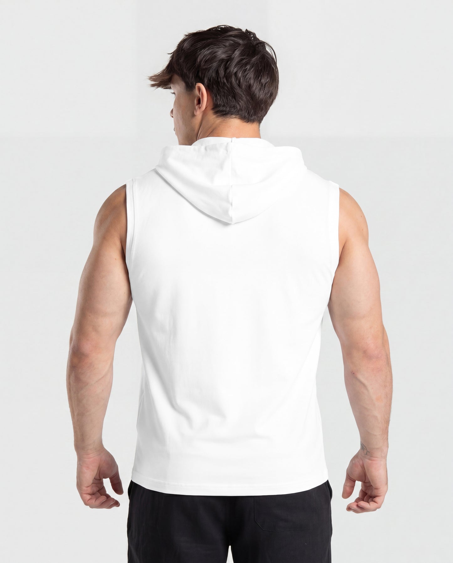 Men's Premium White Sleeveless Hooded T-Shirt | Classic Fit Gym & Streetwear Vest