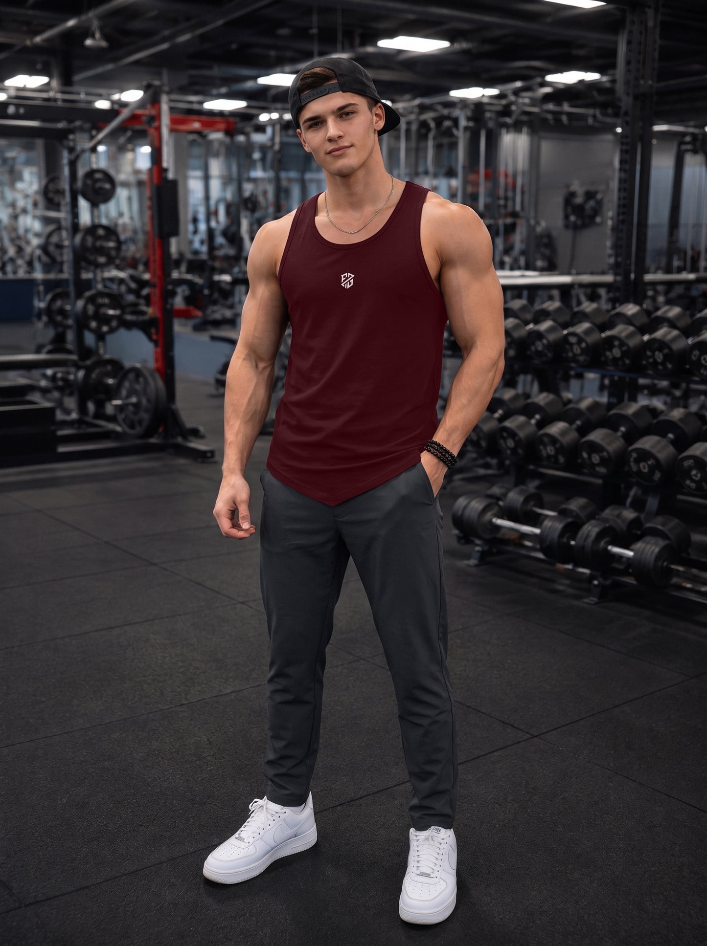 Men’s Performance Gym Tank Top – Deep Maroon