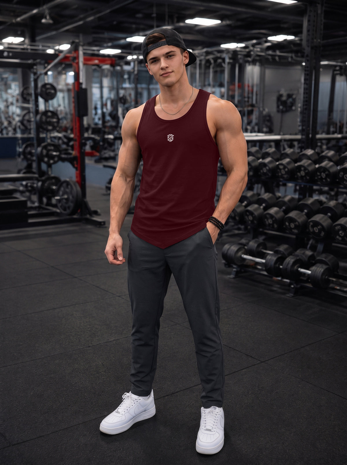 Men’s Performance Gym Tank Top – Deep Maroon