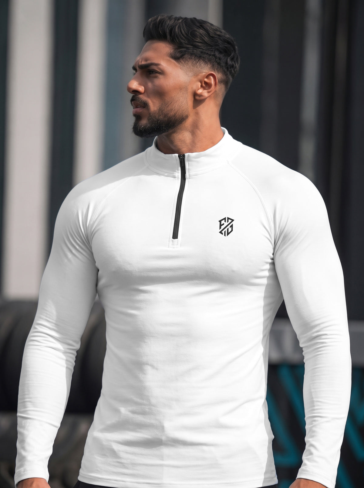 Men’s Performance 1/4 Zip Long Sleeve Gym Pullover – White