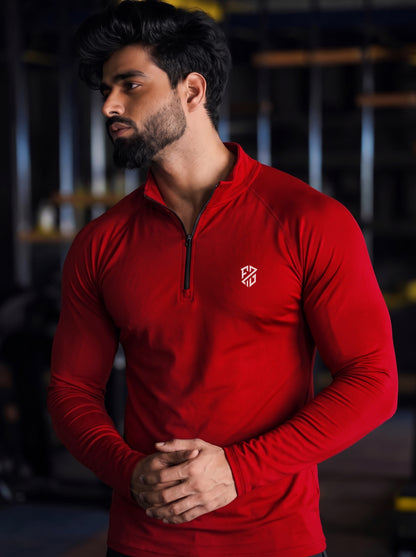 Men’s Performance 1/4 Zip Long Sleeve Gym Pullover – Bold Red
