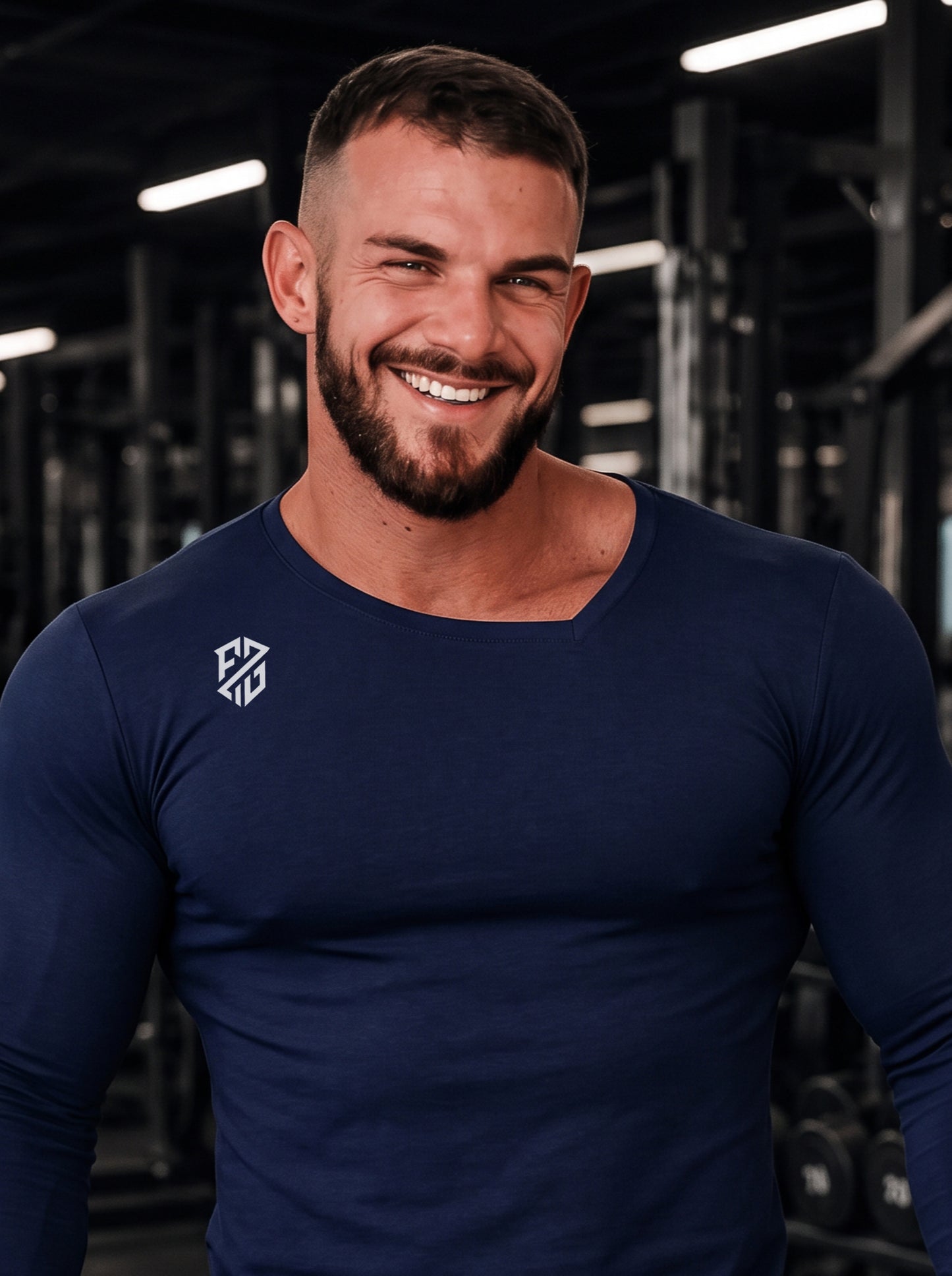 Men's Navy Blue Full Sleeve Muscle-Fit Gym T-Shirt