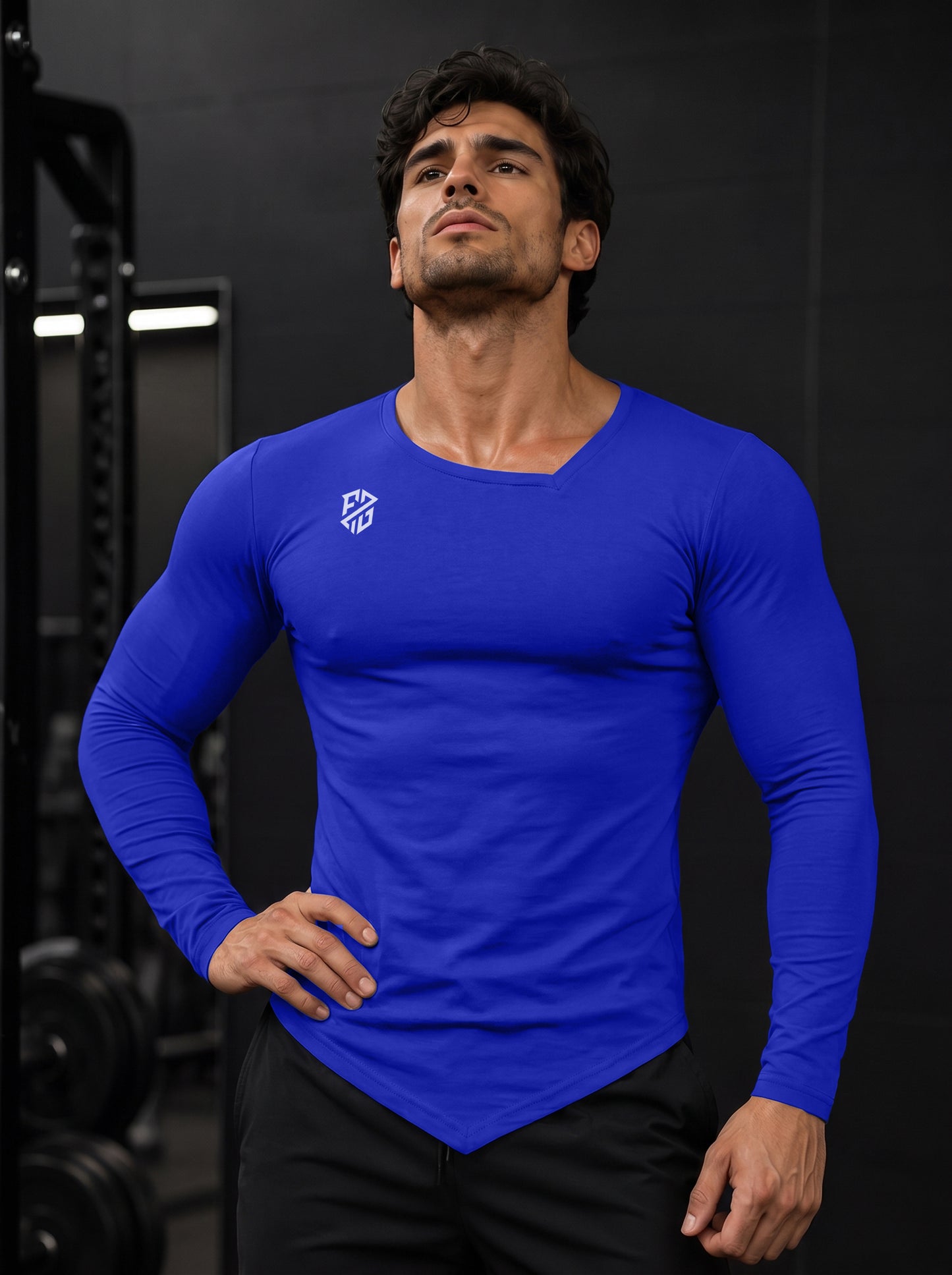 Men's Royal Blue Full Sleeve Muscle-Fit Gym T-Shirt