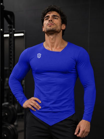 Men's Royal Blue Full Sleeve Muscle-Fit Gym T-Shirt