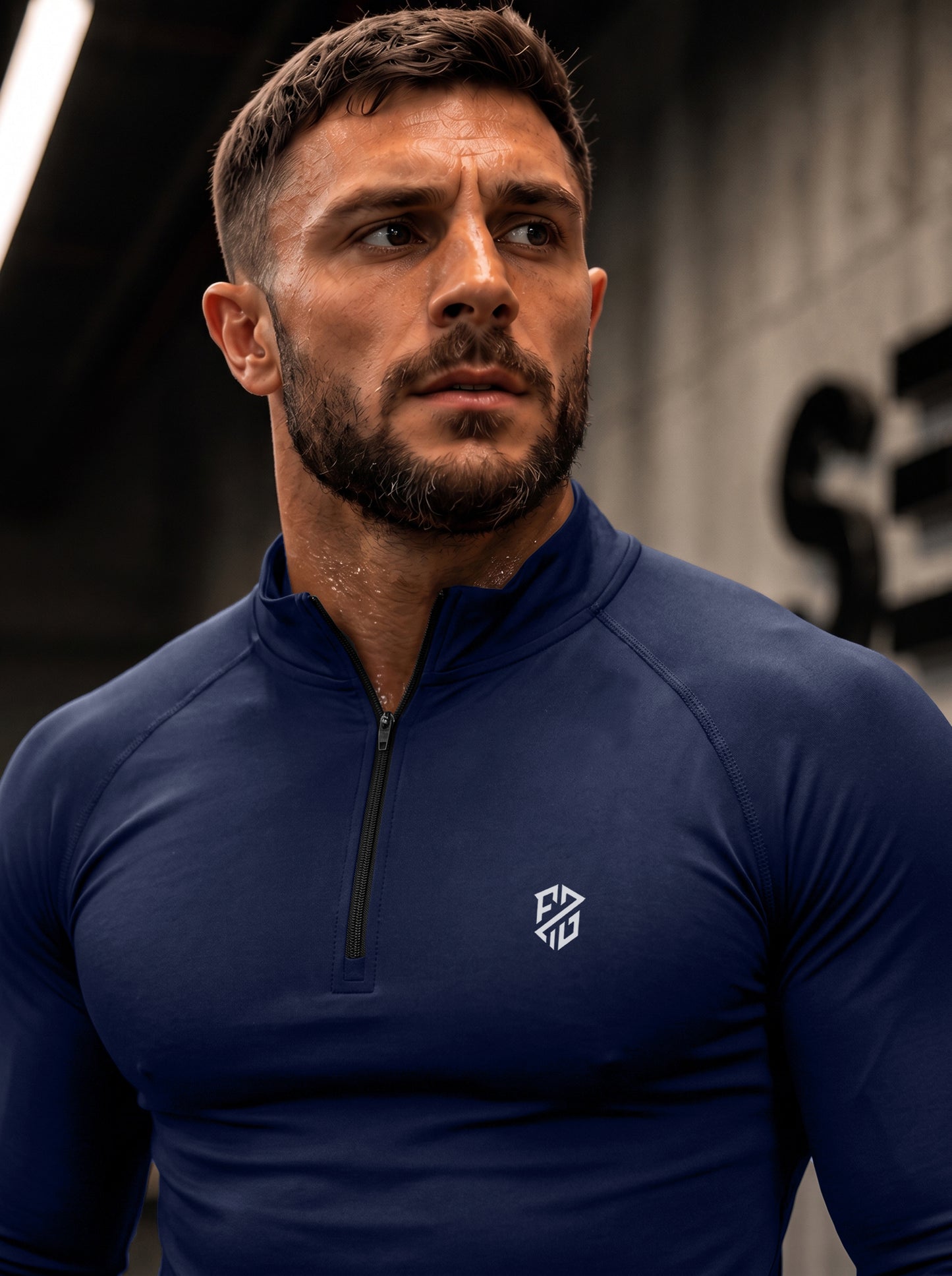 Men’s Performance 1/4 Zip Long Sleeve Gym Pullover – Navy Blue