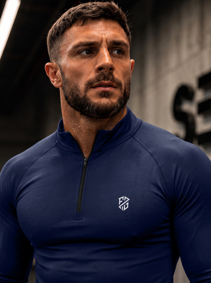 Men’s Performance 1/4 Zip Long Sleeve Gym Pullover – Navy Blue