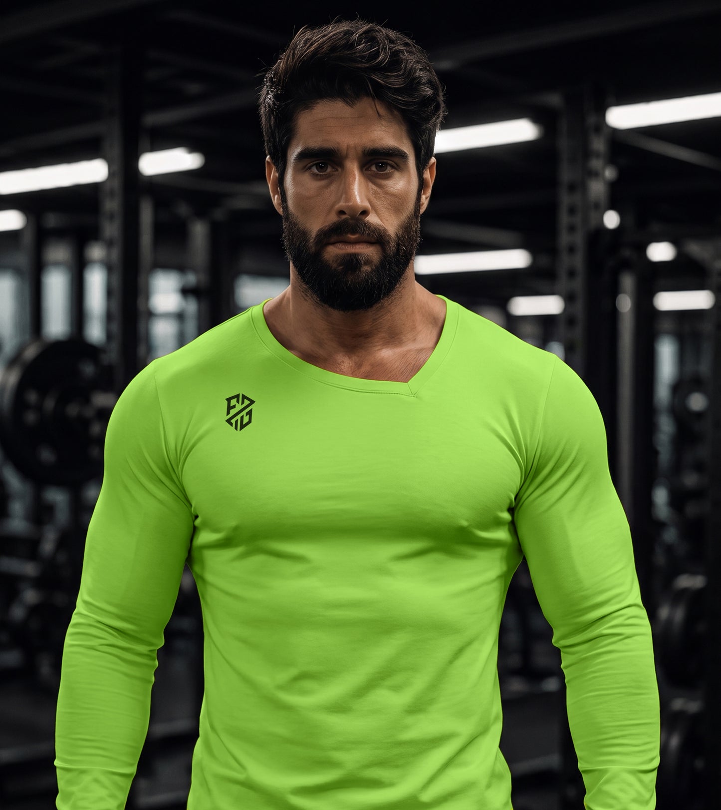Men's Kiwi Green Full Sleeve Muscle-Fit Gym T-Shirt