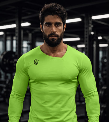 Men's Kiwi Green Full Sleeve Muscle-Fit Gym T-Shirt