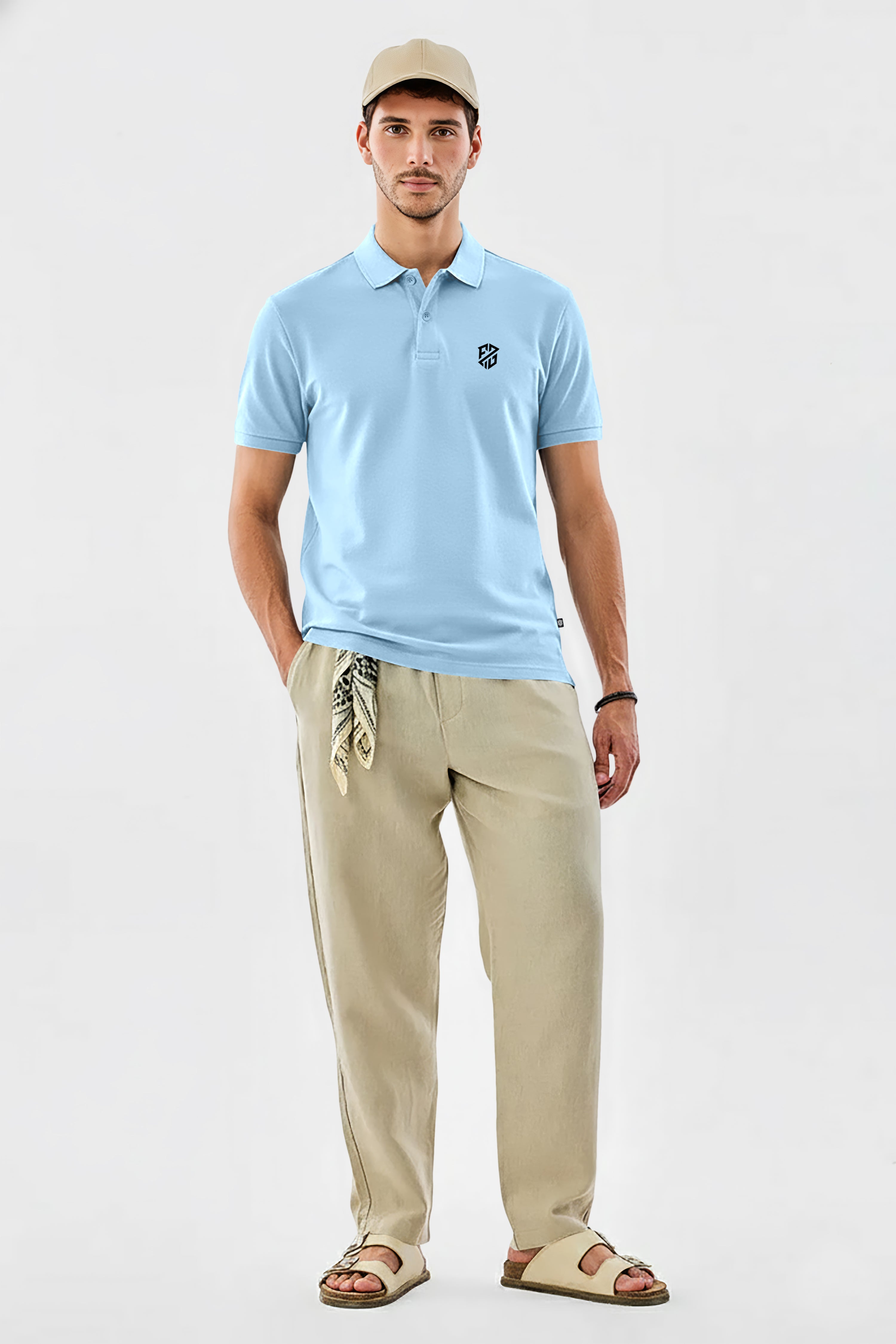 Premium Men’s Solid Sky Blue Cotton Polo T-Shirt