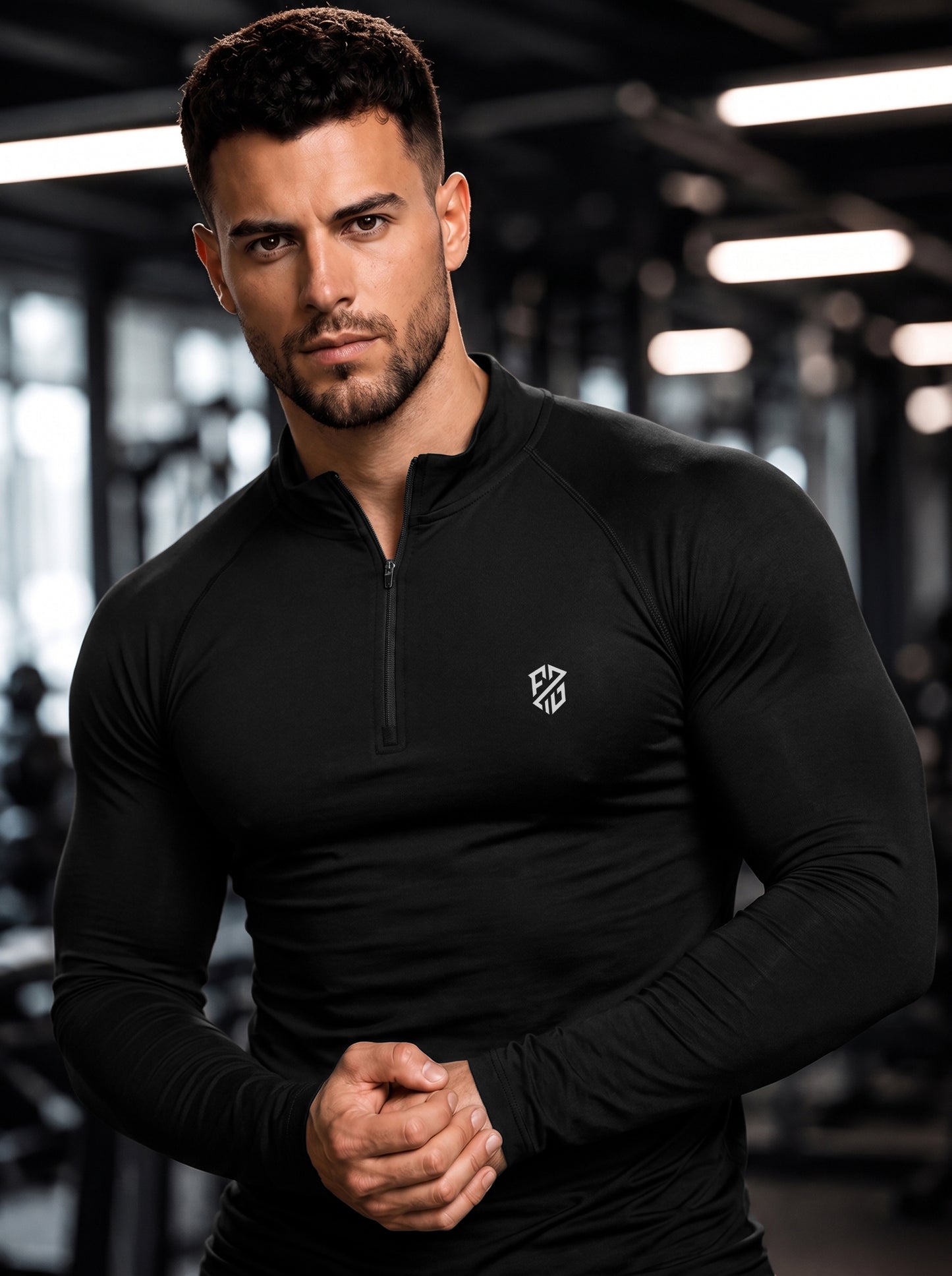 Men’s Performance 1/4 Zip Long Sleeve Gym Pullover – Stealth Black