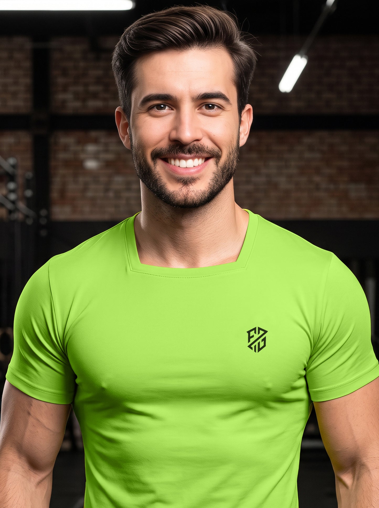 Men's Kiwi Green Square-Neck Muscle-Fit Gym T-Shirt