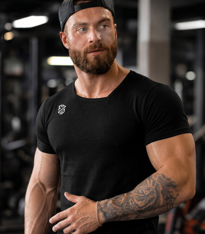 Men's Black V-Cut Hem Workout T-Shirt