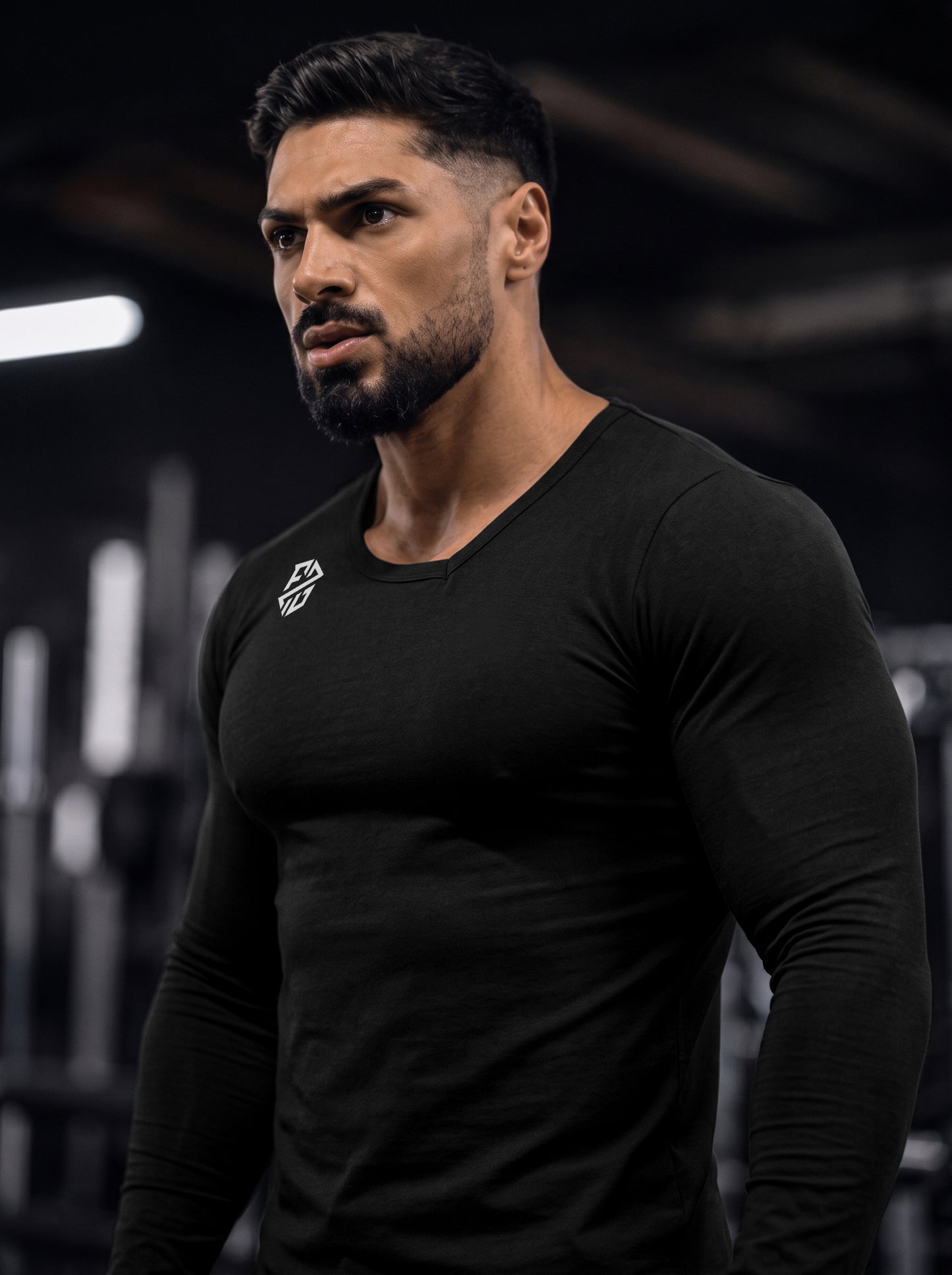 Men's Stealth Black Long Sleeve Pointed-Hem Workout Tee