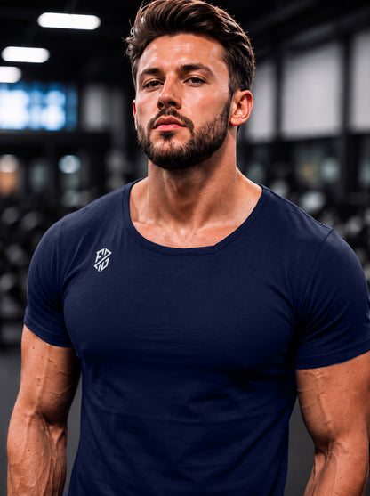 Men's Navy Blue Muscle-Fit Gym T-Shirt