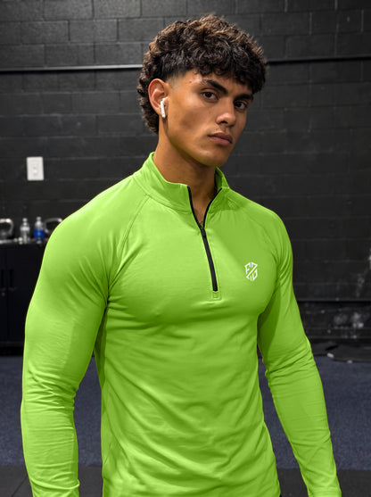 Men’s Performance 1/4 Zip Long Sleeve Gym Pullover – Kiwi Green