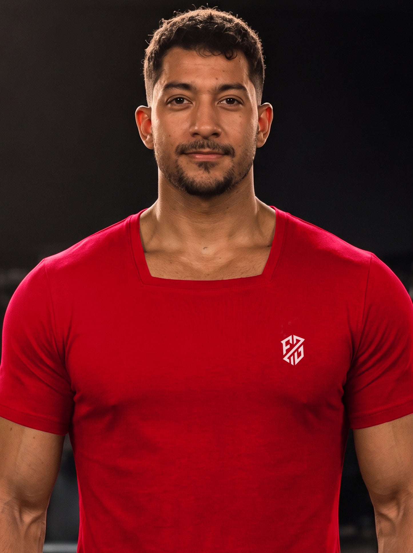 Square-Neck Stretchable Slim-Fit Red T-Shirt for Men