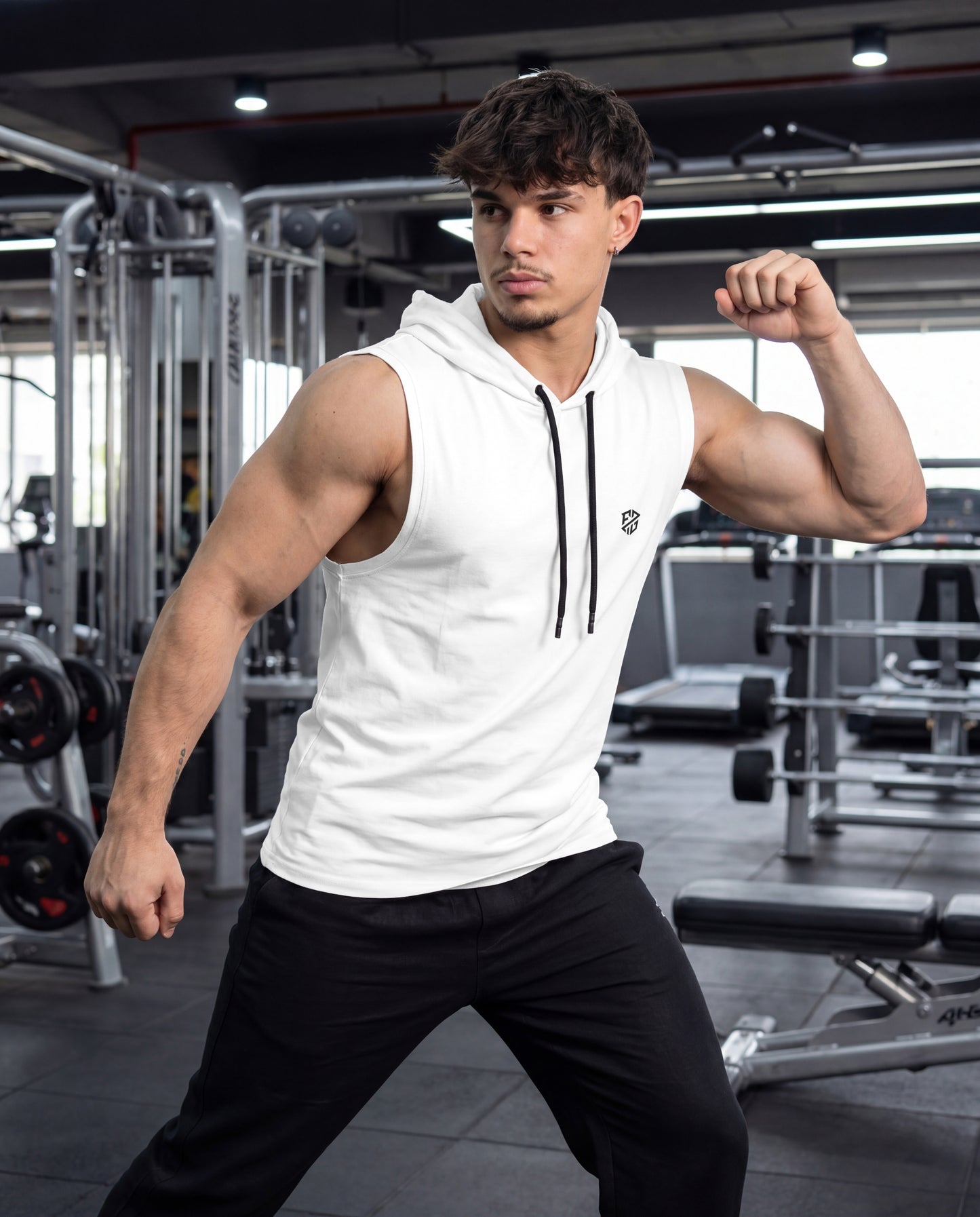 Men's Premium White Sleeveless Hooded T-Shirt | Classic Fit Gym & Streetwear Vest