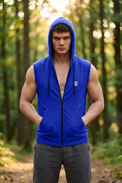 Men's Royal Blue Sleeveless Zip-Up Hoodie | Casual Gym & Sportswear Vest