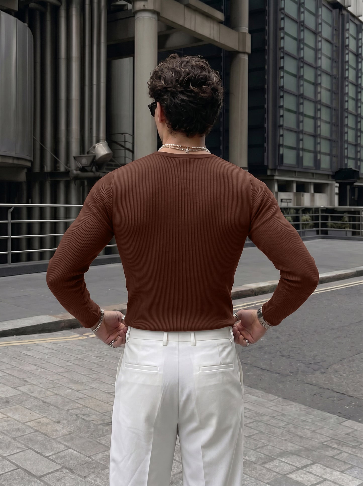 Men's Luxe Coffee Brown Ribbed Cotton Buttoned Casual Shirt