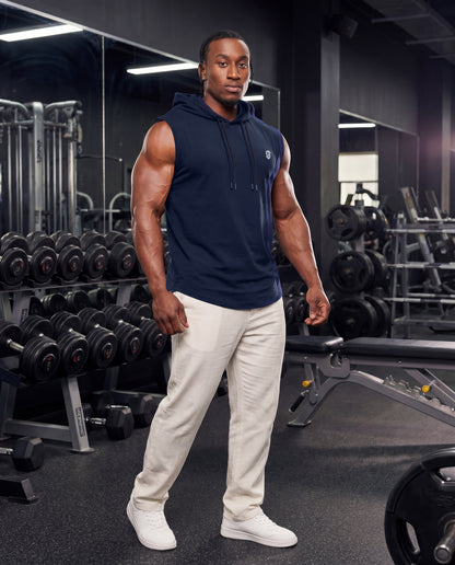 Men's Premium Navy Blue Sleeveless Hooded T-Shirt | Slim Fit Gym Wear & Casual Streetwear Vest