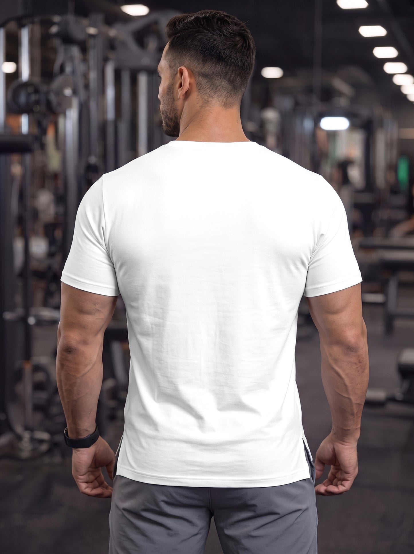 Men's White Square-Neck Muscle-Fit Gym T-Shirt