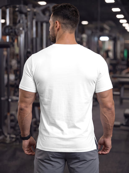 Men's White Square-Neck Muscle-Fit Gym T-Shirt