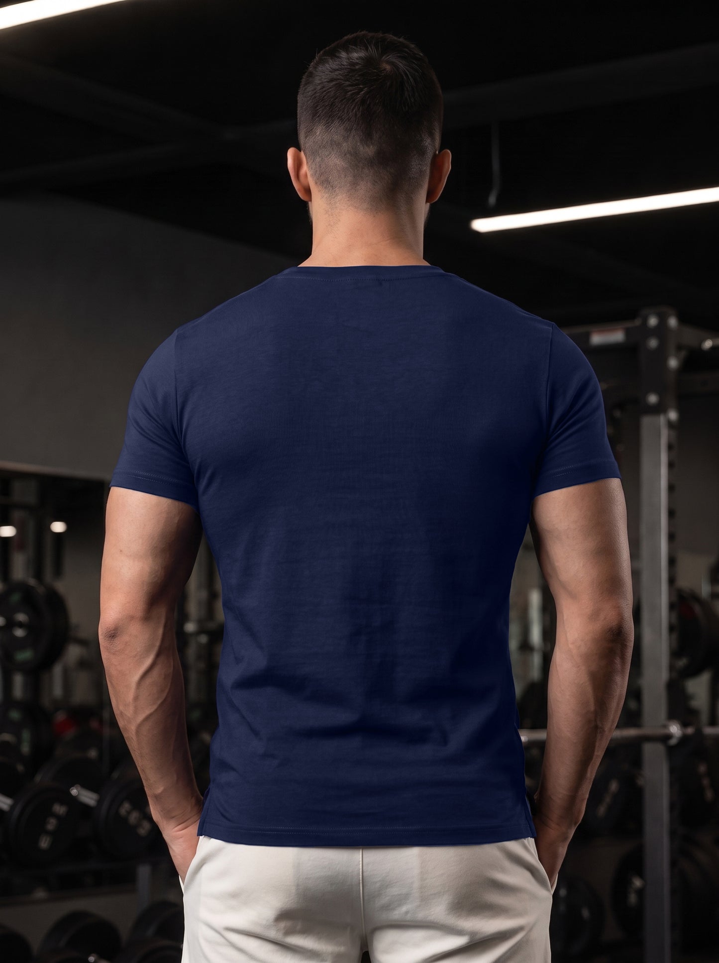Men's Navy Blue Square-Neck Muscle-Fit Gym T-Shirt