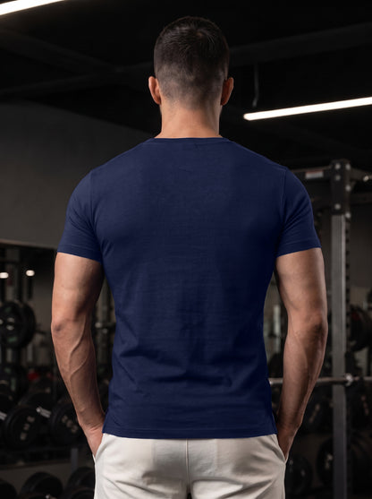 Men's Navy Blue Square-Neck Muscle-Fit Gym T-Shirt