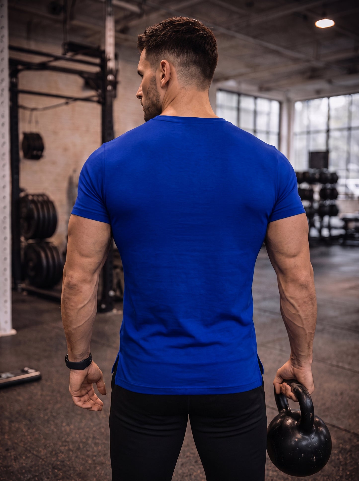 Men's Royal Blue Square-Neck Muscle-Fit Gym T-Shirt
