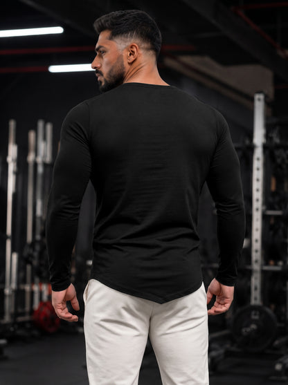 Men's Stealth Black Long Sleeve Pointed-Hem Workout Tee
