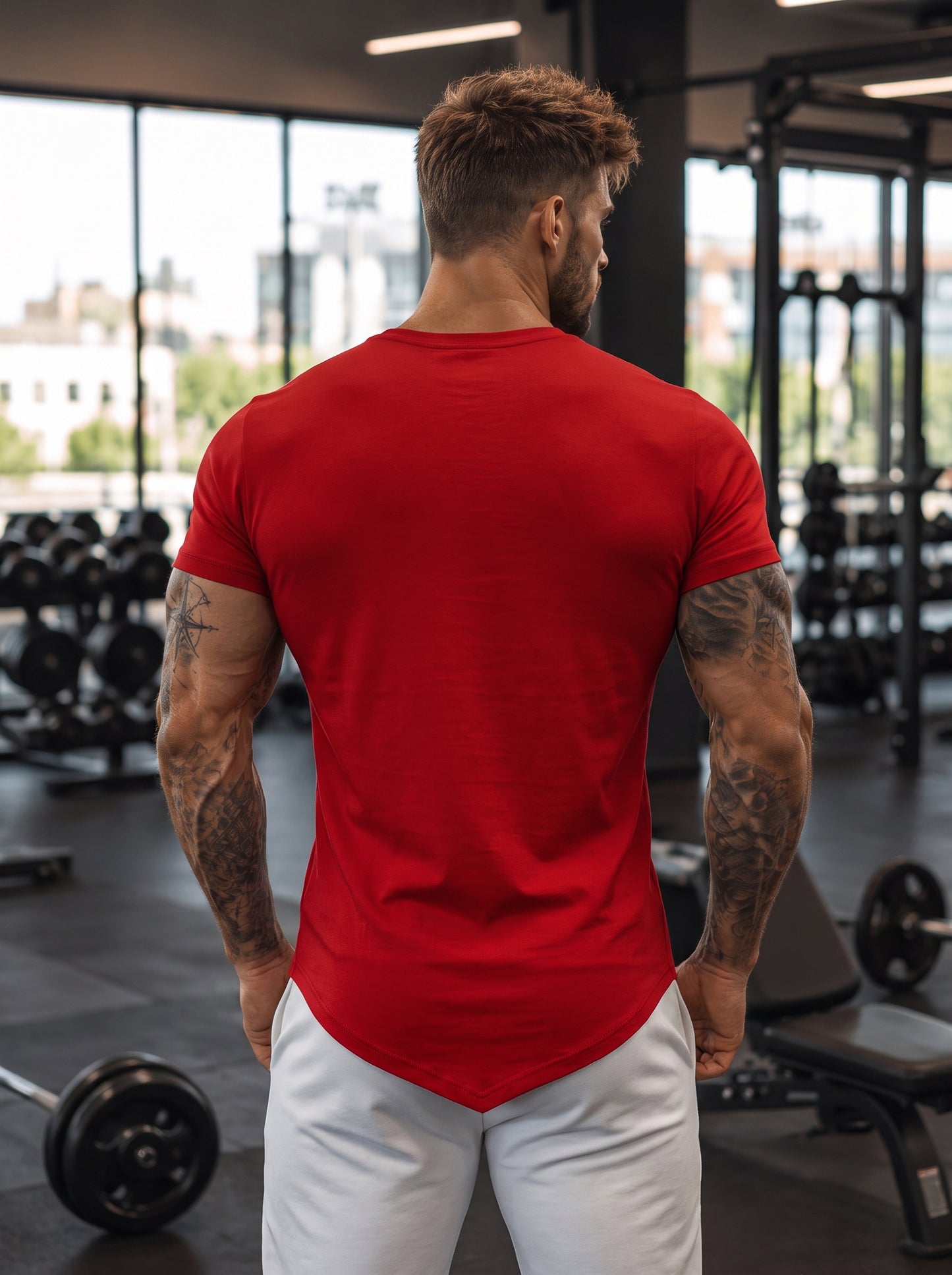Men's Red Muscle-Fit Gym T-Shirt