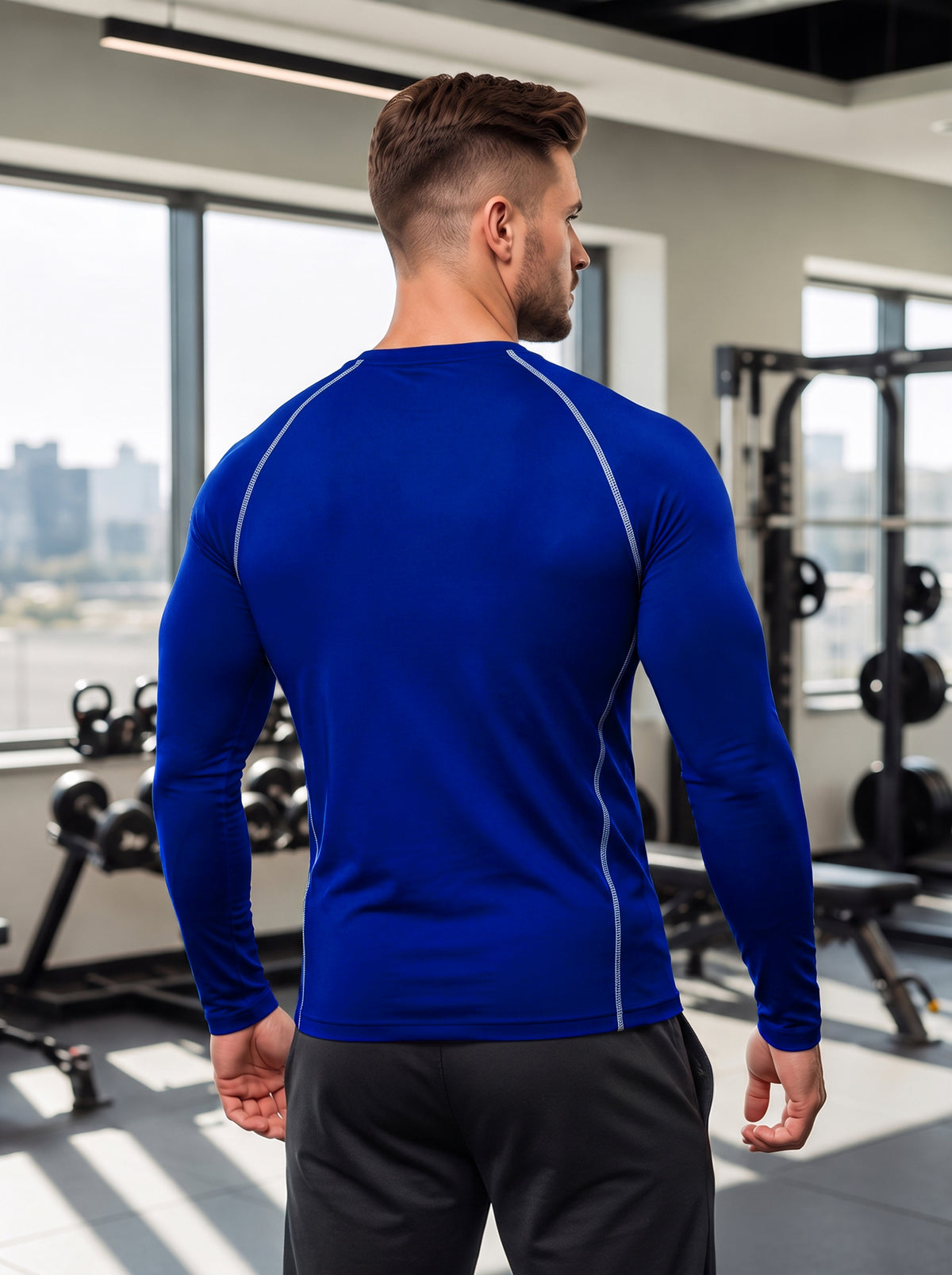 Men’s Performance Long Sleeve Gym T-Shirt – Royal Blue