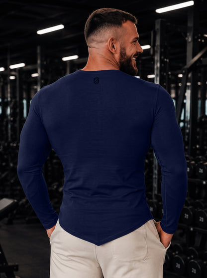 Men's Navy Blue Full Sleeve Muscle-Fit Gym T-Shirt