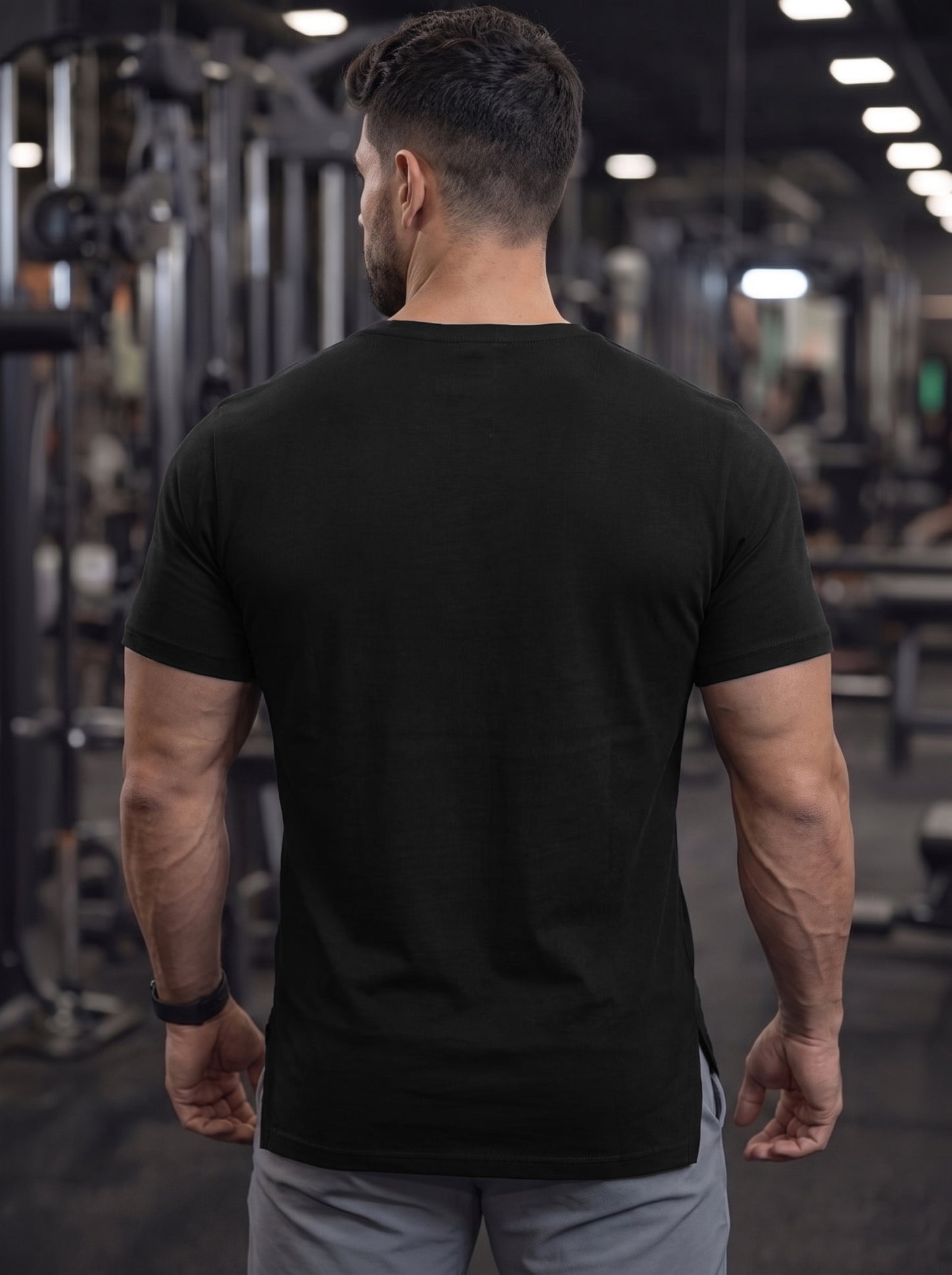 Men's Black Square-Neck Muscle-Fit Gym T-Shirt