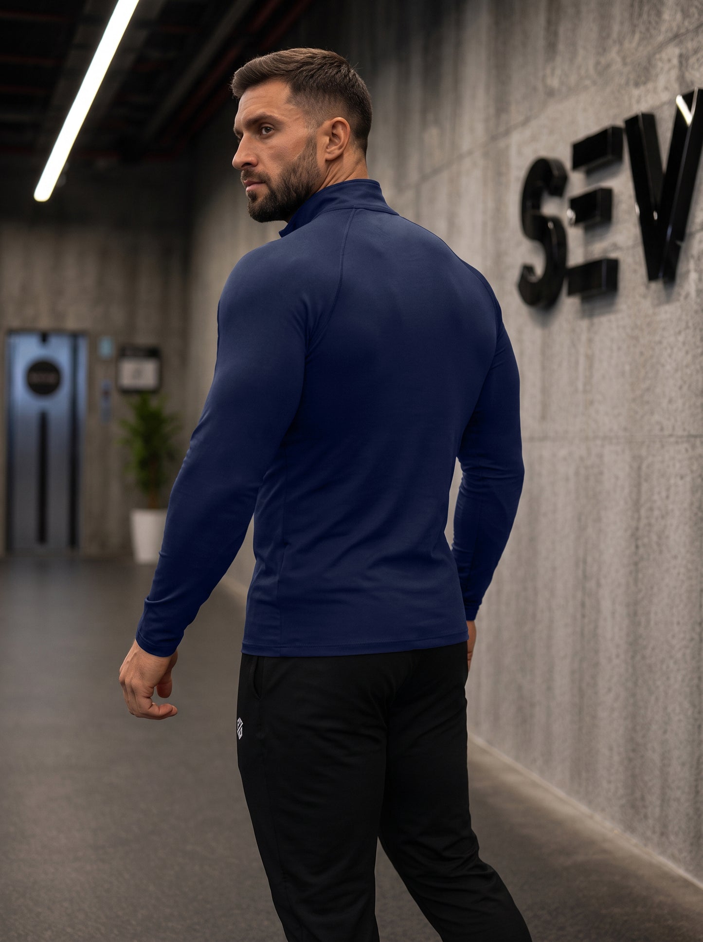 Men’s Performance 1/4 Zip Long Sleeve Gym Pullover – Navy Blue