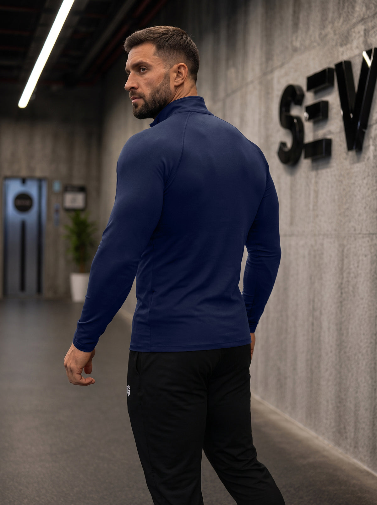 Men’s Performance 1/4 Zip Long Sleeve Gym Pullover – Navy Blue