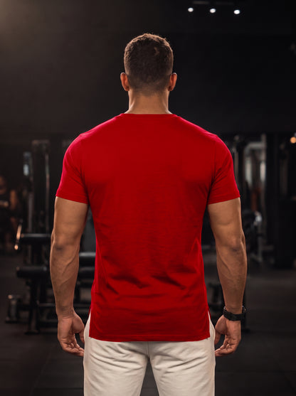 Square-Neck Stretchable Slim-Fit Red T-Shirt for Men