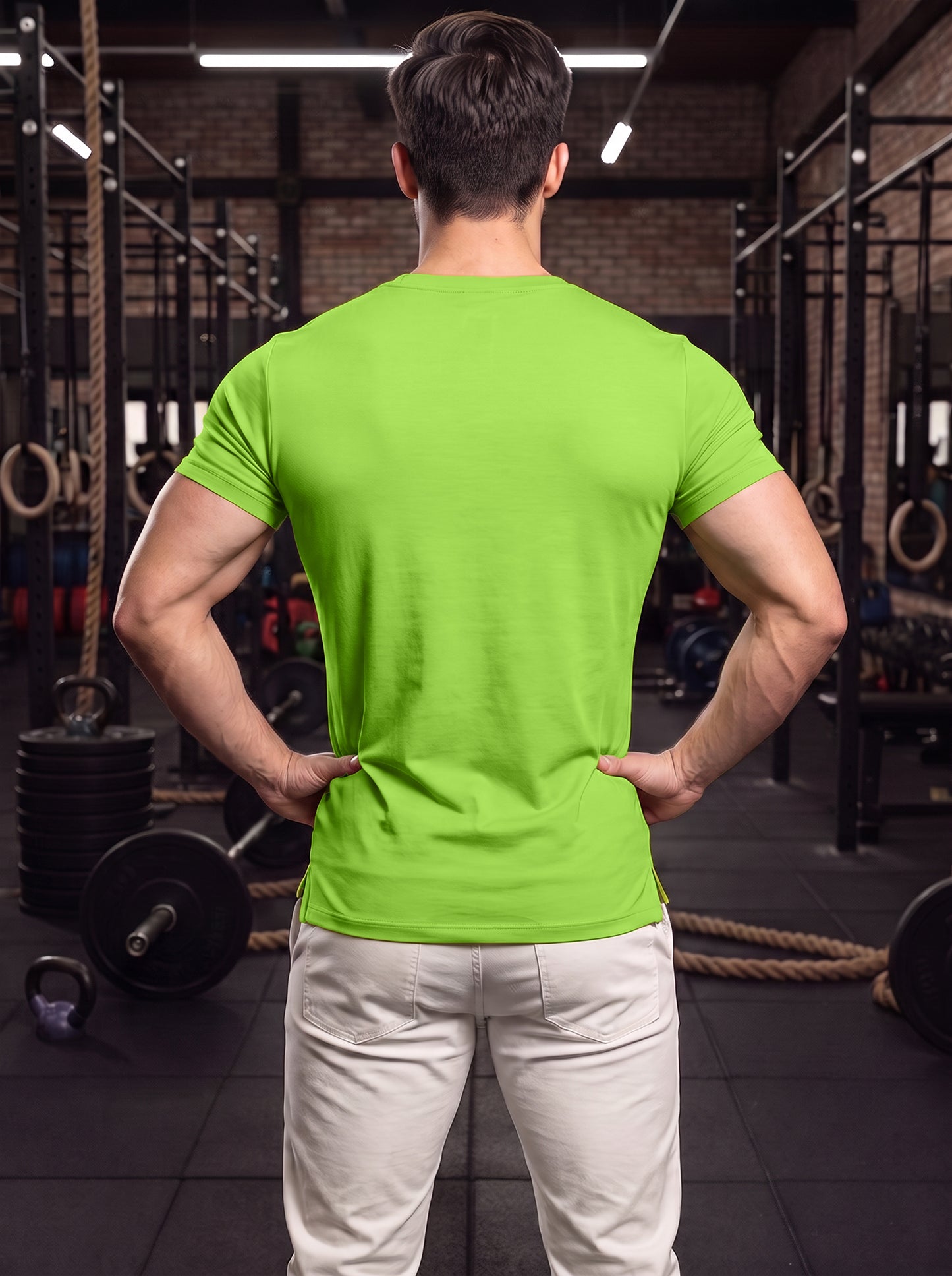 Men's Kiwi Green Square-Neck Muscle-Fit Gym T-Shirt