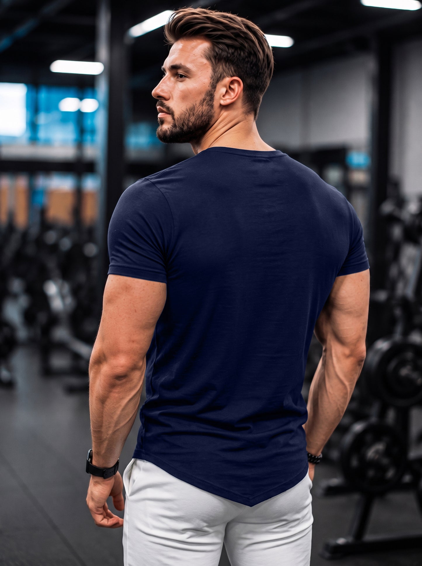 Men's Navy Blue Muscle-Fit Gym T-Shirt