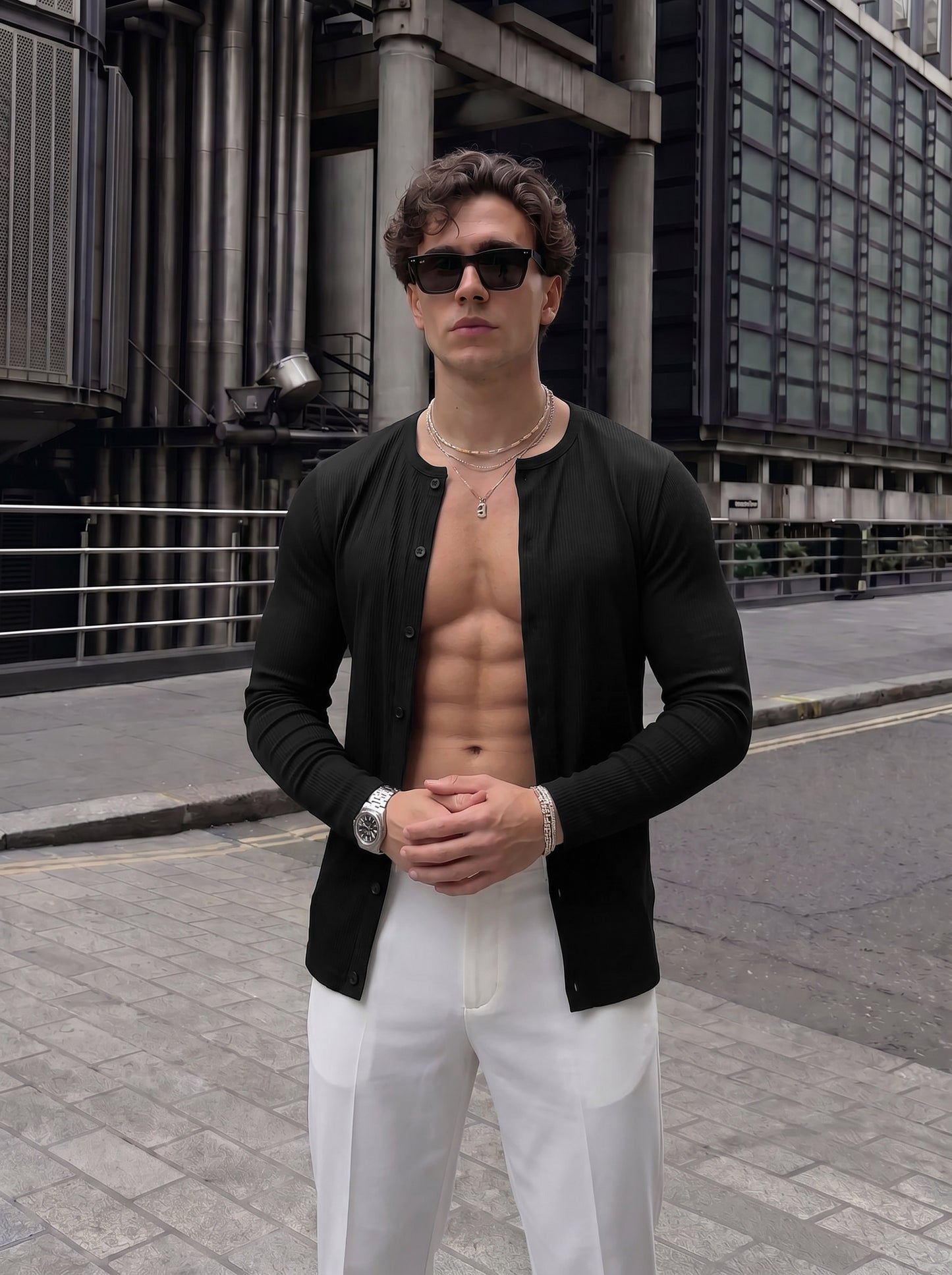Men's Signature Jet Black Pure Cotton Ribbed Casual Shirt
