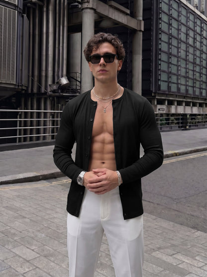 Men's Signature Jet Black Pure Cotton Ribbed Casual Shirt