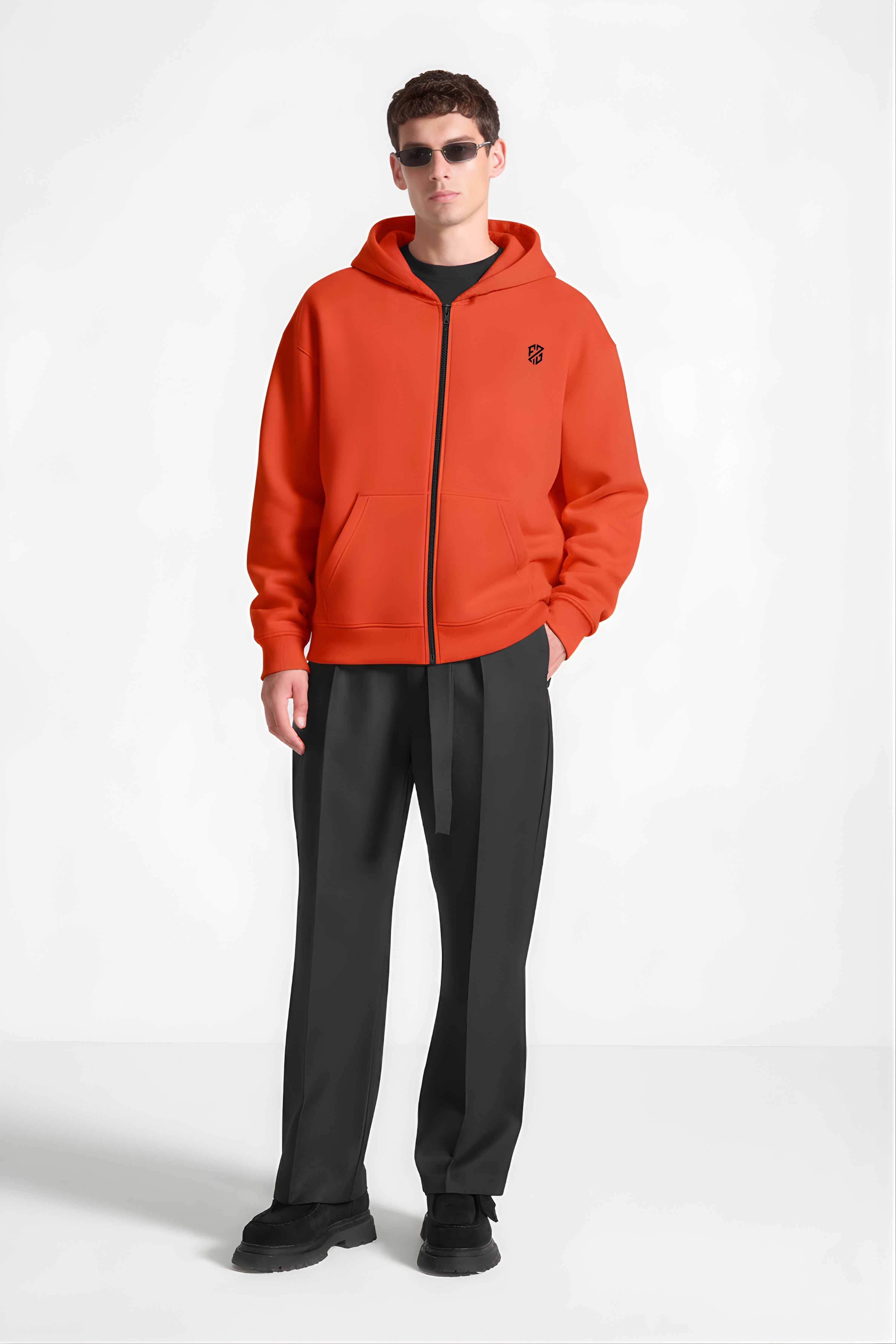 Premium Orange Zip-Up Jacket: Relaxed Fit Streetwear