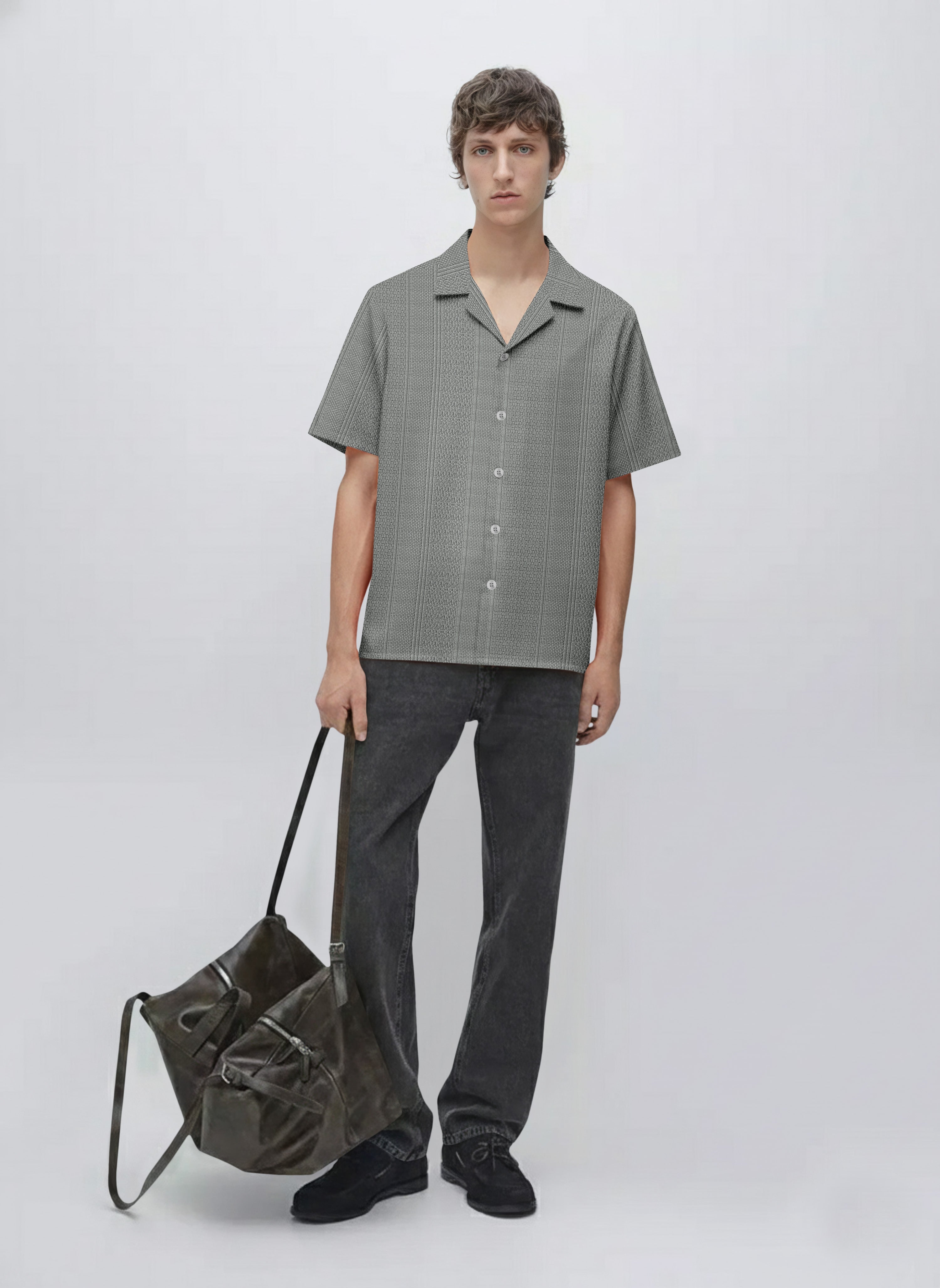 Men’s Dark Grey Half-Sleeve Shirt – Smooth Cotton Sateen