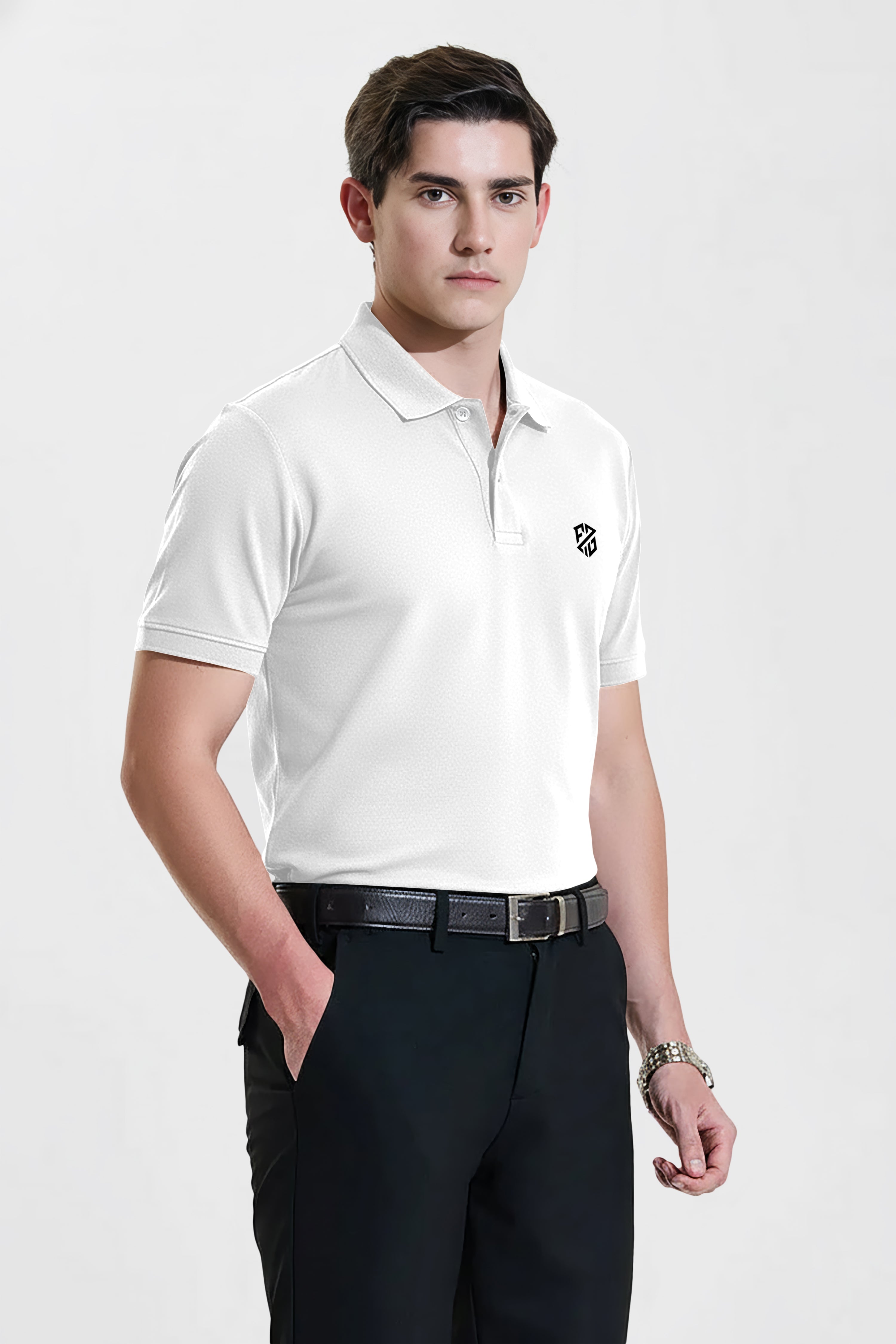 Premium Men’s Solid White Cotton Casual Polo T-Shirt