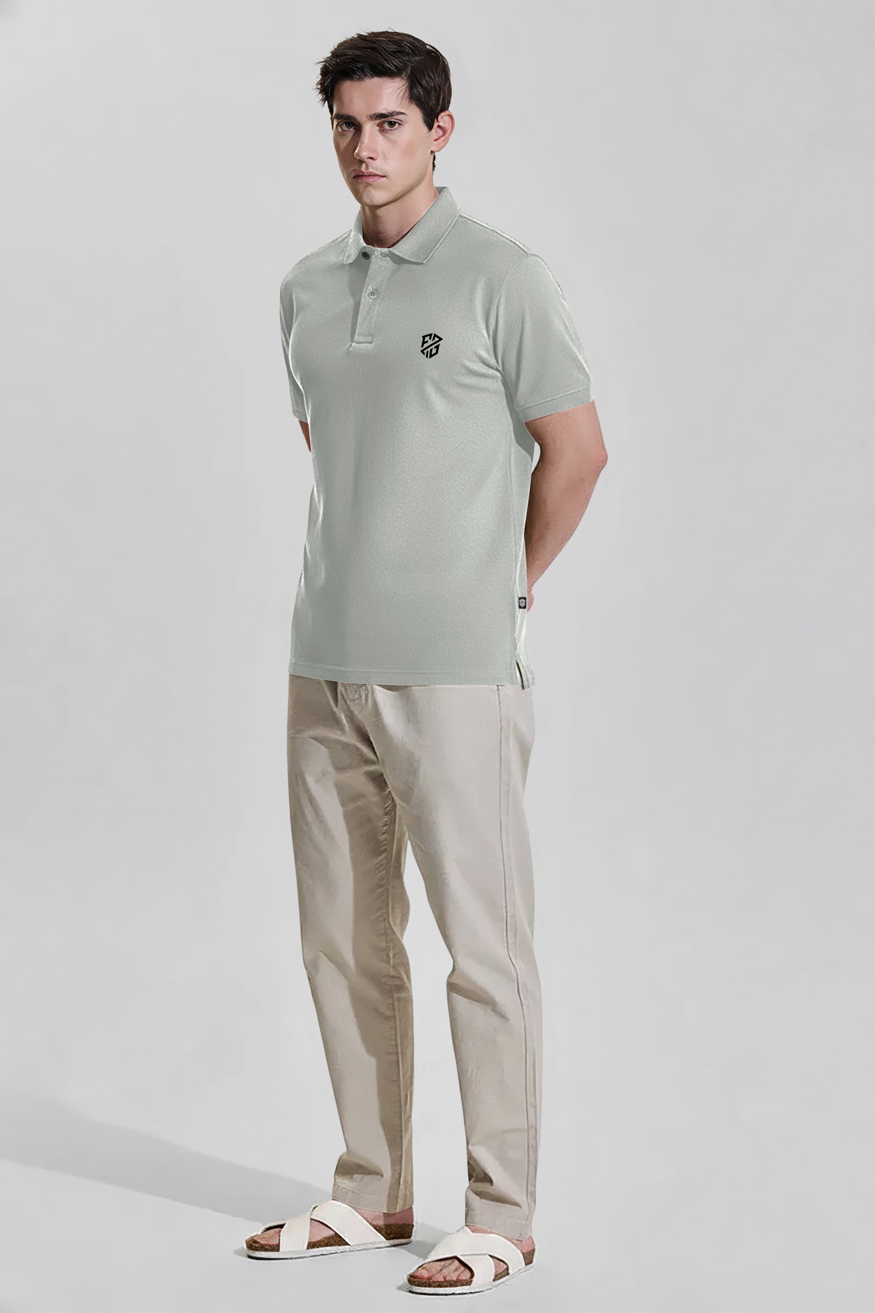 Men's Sage Grey Slim Fit Cotton Pique Polo T-Shirt