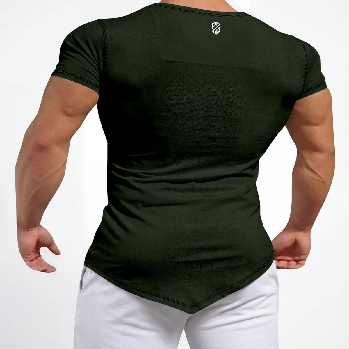Men's Dark Green Asymmetric Hem Gym T-Shirt | Slim Fit Muscle Tee